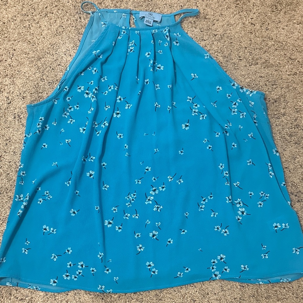 CeCe Turquoise Floral Halter Top